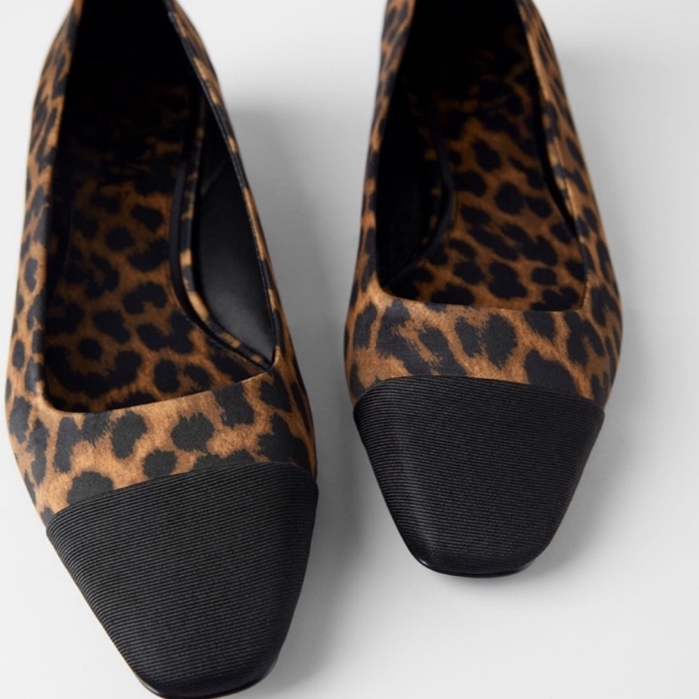 Zara Leopard Cap Toe Animal Print Ballet Flats